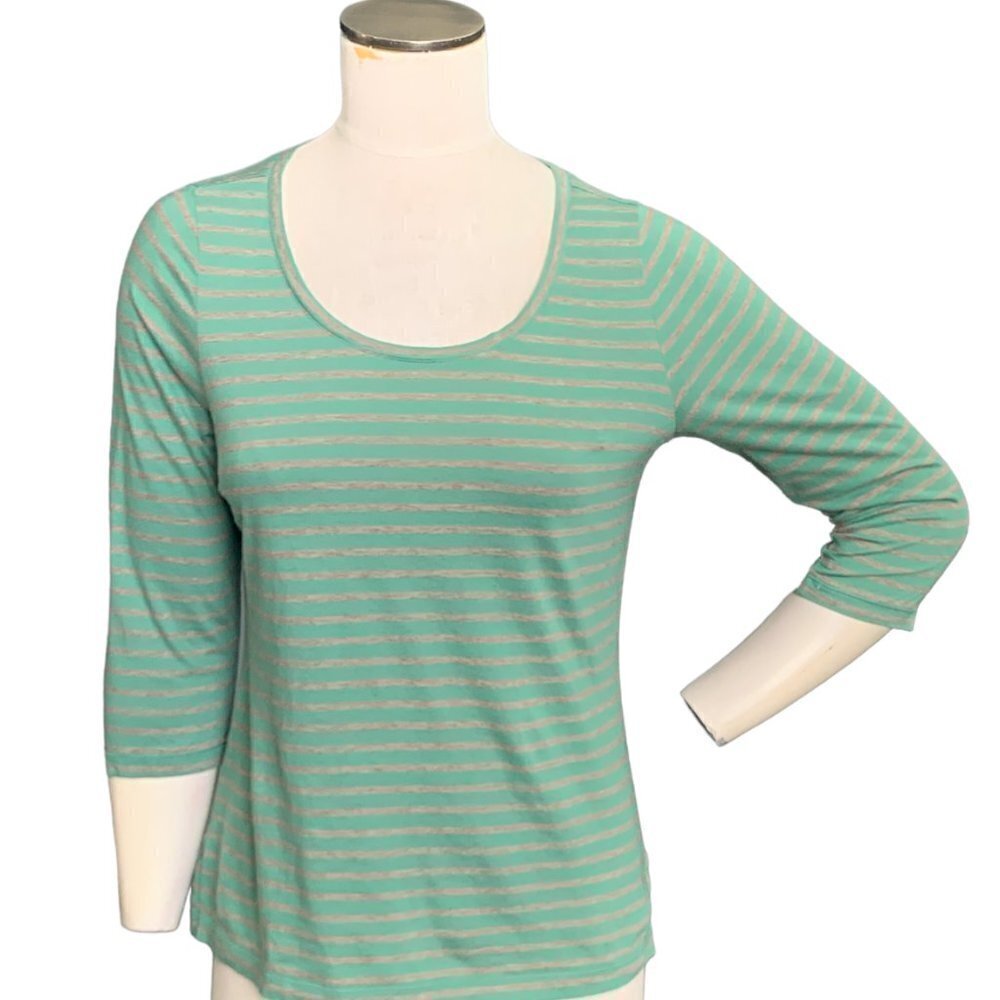 "Tommy Bahama Relax" Green Striped‎ 3/4 Sleeve Scoop Neck Tee Top Sz M #104B